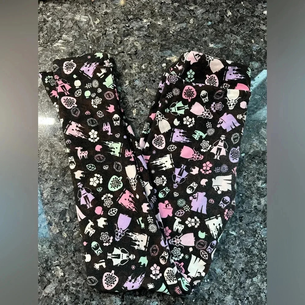 LuLaRoe Kids Youth L/XL Size 6-10 Leggings Disney Princess Cinderella Castle